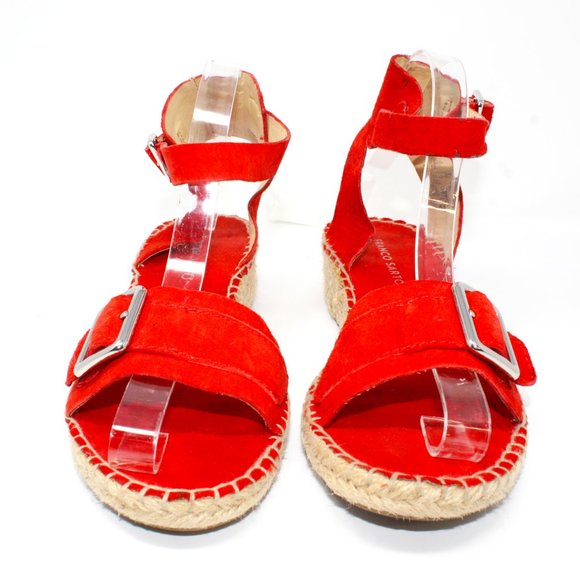 Franco Sarto Lexie Wedge Size 9.5M Orange Suede Jute Espredille Sandal Buckle. - Picture 3 of 11